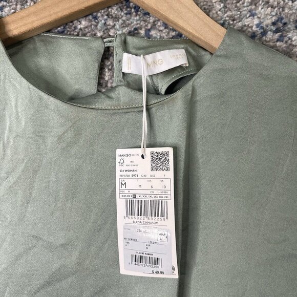 Mango Womens Long Satin Blouse Top Green Size 6 - Picture 8 of 9